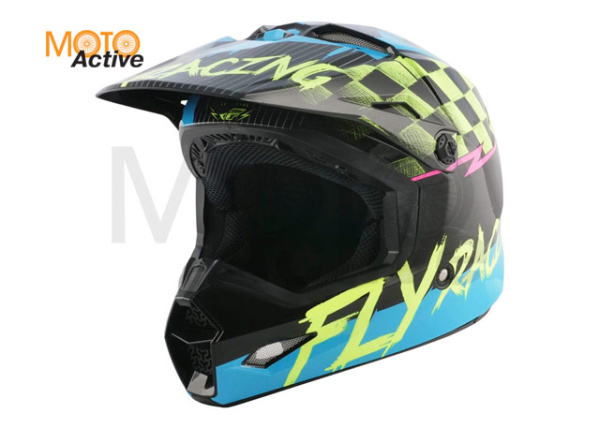 Шлем детский (кроссовый) FLY RACING KINETIC SKETCH ECE, синий/Hi-Vis желтый/черный/розовый